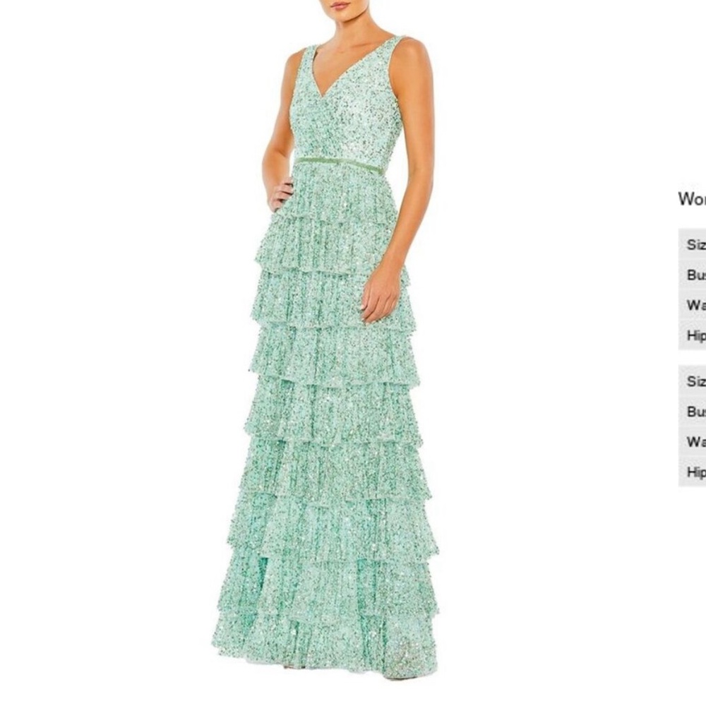 Mac Duggal Mint Green Tiered Maxi Dress